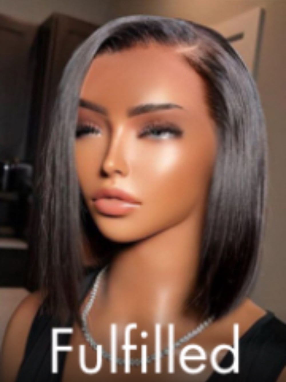 12” natural brown Black Straight Bob Wig Pre-Plucked Bleached Knots